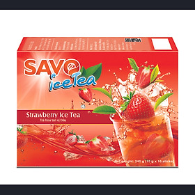 Trà SAVO Ice Tea Dâu Strawberry Ice Tea - Hộp 16 gói x 15g