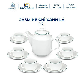 Mua Bộ Ấm Trà Gốm Sứ Cao Cấp Minh Long 0.7 L  Jasmine Chỉ Xanh Lá hàng đẹp  sang trọng đãi khách  quà tặng - 6 tách