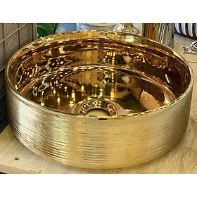 Mua Chậu sứ lavabo để bàn kiểu tròn màu vàng óng phong cách hoàng gia