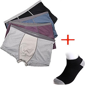 Combo Hộp 4 Quần Sịp Đùi Nam Thông Hơi + Tặng 01 Tất Cổ Ngắn (Giao màu ngẫu nhiên)