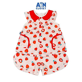 Bộ quần áo Ngắn bé gái họa tiết Dâu Đỏ cotton - AICDBG60DKGE - AIN Closet