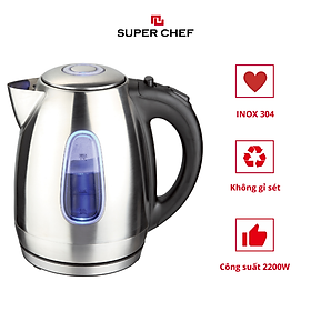 Mua Bình Đun Siêu Tốc Inox Chính Hãng Super Chef  1.7 lít Công Suất Lớn Đun Nhanh  Tiết Kiệm Điện Năng  Chất Liệu Cao Cấp An Toàn  Bền Bỉ   Thiết Kế Sang Trọng Bắt Mắt Dịch Vụ Hậu Mãi Chu Đáo