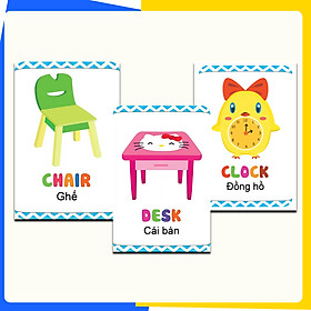 48 Thẻ Học Thông Minh Bé Nhận Biết Và Tô Màu Đồ Vật Gia Đình - Thẻ In 2 Mặt, Kích Thước 10 x 15 cm, Song Ngữ Anh - Việt, 48 Thẻ