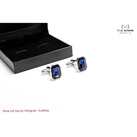 Khuy Cài tay áo Măng Set cao cấp đính đá - cufflinks , tặng kèm hộp nhỏ, đá mặt xanh