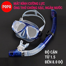 Mặt nạ lặn cận thị gồm ống thở lặn độ cận 1.5 độ đến 8.0 độ POPO kính lặn cận có độ mắt kính cường lực