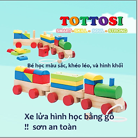 Đồ chơi gỗ Xe lửa hình học cho bé khả năng nhận biết màu sắc và hình khối hiệu Tottosi
