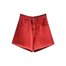 Quần Short Denim Ống Rộng Lưng Cao Phong Cách Hong Kong