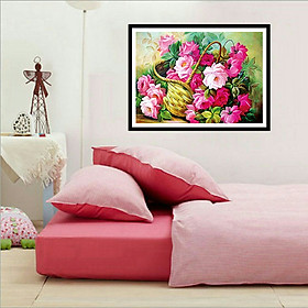Tranh đính đá Giỏ hoa hồng tuyệt đẹp - đính full toàn bộ bức tranh 75*55cm - tự đính