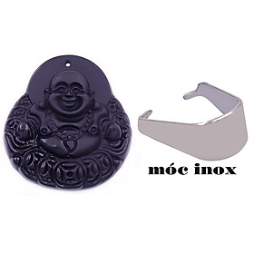 Mặt dây chuyền Phật Di lặc (đồng tiền) đá đen 4.6 cm ( size lớn ) kèm móc inox trắng, mặt dây chuyền Phật cười