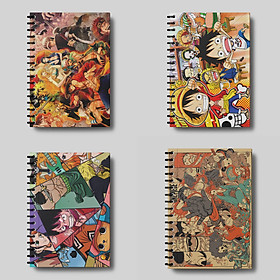 Sổ tay planner in bìa One piece, kho báu hải tặc, luffy, zoro, sanji A5, lò xo 150 trang