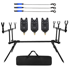 Adjustable Retractable Carp Fishing Rod Stand Holder Fishing Pole Pod Stand with 3 Fishing Bite Alarms 3 PCS Fishing