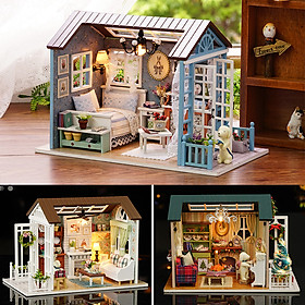 Mô hình nhà DIY Doll House American Retro Style Kèm Đèn LED và MICA chống bụi