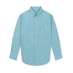 Áo Sơ Mi Nam Dài Tay Xanh Lục Lam Phối Sọc BY COTTON Blue Cyan Stripes Oxford