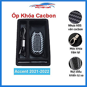 Ốp vỏ bọc chìa khóa xe Accent 2021-2022 sợi nhựa cacbon kèm móc treo Inox