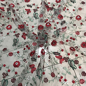 Ren lưới 3D họa tiết hoa màu đỏ