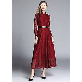 Đầm maxi dài tay Jacquared có đai