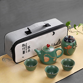 Bộ Bình Trà Tử Sa Họa Tiết Hoa Sen Có Túi Đựng Đi Du Lịch Tiện Lợi Gồm 1 Ấm Trà, 3 Tách, 1 Bình Đựng Trà