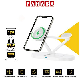 Sạc Không Dây 3 Trong 1 Pisen Pro - Wireless 3-in-1 Night Light - Màu Trắng