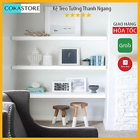 ComBo 02 Kệ Gỗ Treo Tường Thanh Ngang 60x20x2.5cm (Màu Trắng), Kết Cấu Giấu Chân Chắc Chắn + Kèm Phụ Kiện