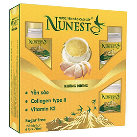 Hộp yến sào cao cấp collagen vitamin K2 không đường Nunest 6 lọ x 70ml