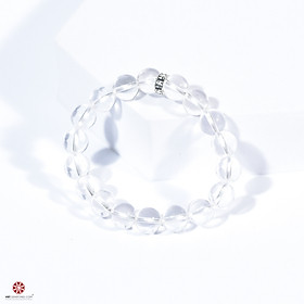 Vòng tay đá thạch anh trắng tự nhiên phối charm đơn giản, hợp mệnh Kim, Thủy - Nhiều kích thước tùy chọn | VietGemstones