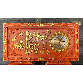 Tranh đồng hồ treo tường trạm khắc chữ lộc bằng gỗ hương đỏ kt 41×81×3cm