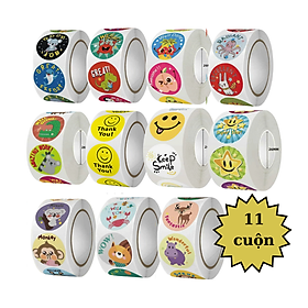 Set 11 Cuộn Sticker Khen Thưởng Đáng Yêu – Tem Dán Mặt Cười, Động Vật, Cảm Ơn, Động Viên Cho Bé