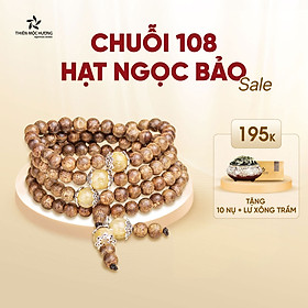 Vòng tay Trầm Hương 108 hạt Ngọc Bảo mix Đá Phong Thủy - Trầm tốc tự nhiên - An yên, đoạn trừ 108 phiền não