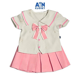Set Áo váy bé gái họa tiết Hoa Thủy Thủy Hồng Nhung text - AICDBGNOAHUB - AIN Closet