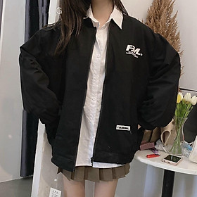 Áo Khoác Bomber Jacket Kaki Nhung Lì Mịn Mền 2 Lớp Print FM Unisex Form Rộng Nam Nữ Phong Cách Hàn Quốc Ulzzang KUN