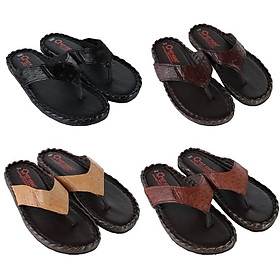 Dép nam da đà điểu Huy Hoàng da hột đan màu đen, nâu đất, vàng bò, nâu đất HT7417-18-19-20