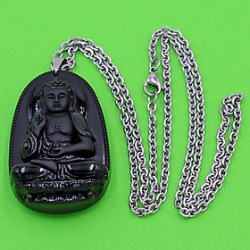 Vòng cổ mặt Phật A Di Đà - thạch anh đen 4.3cm DITTEO7 - dây inox - tuổi Tuất, Hợi