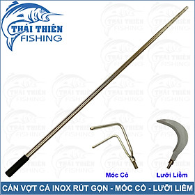 Cán vợt cá, cán gắn móc cỏ, cào lục bình Inox đầu ren trong 8ly dài 1m5 đến 6m có thể thu gọn