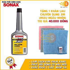 Phụ gia xăng cho ô tô Sonax 515100 250ml - tặng 1 khăn 3M màu ngẫu nhiên - làm sạch hệ thống xăng, tẩy sạch carton, kim phun, đầu xi lanh, tiết kiệm nhiên liệu