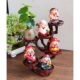 Bộ 05 tượng Ngũ Phúc cao cấp kèm chậu cây trang trí và chân đế đứng 6 ô MIXU-011