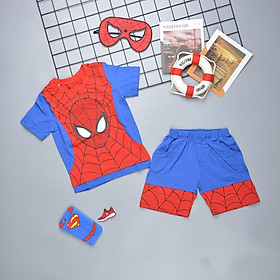 Bộ quần áo siêu nhân nhện cho bé trai ngắn tay kèm mặt nạ chất cotton 100% mềm, mịn