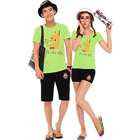 Bộ Áo Thun Đôi Nam Nữ Pikalong Màu Xanh Chuối - L