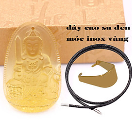 Mặt Phật Văn thù thuỷ tinh vàng 3.6 cm kèm móc và vòng cổ dây cao su đen, Mặt Phật bản mệnh