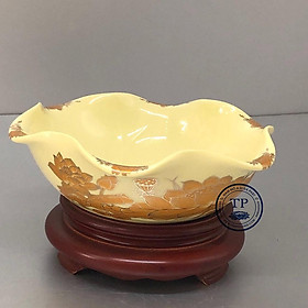Mua Bát Thả Hoa Phong Thuỷ  Bát tụ Lộc Cúng thần Tài  trang trí Góc phong thuỷ  chiêu tài hút lộc bằng sứ sen viền vàng tặng kèm đế gỗ