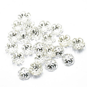 2x50Pcs 10mm Silver Plated Delicate Metal Flower Bead Caps Jewelry Findings