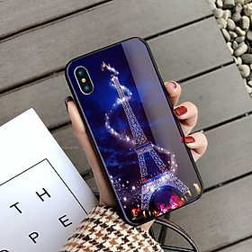 Ốp lưng dành cho iPhone in 3D hình tháp eiffel dạ quang phát sáng ban đêm mặt kính sáng bóng