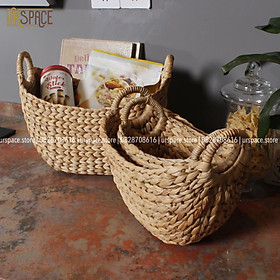 Sọt bèo đựng đồ đa năng trang trí nhà cửa có quai cầm/ Wicker Storage basket with handle natural color