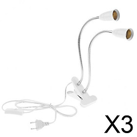 3xEU Plug E27 2-head Clip on Reading Light Base Desk Reading Lamp Socket White