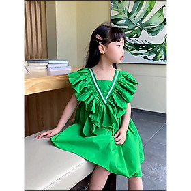 Đầm xòe babydoll tay cánh tiên phong cách Hàn Quốc cho bé gái size 12-40kg chất kate mềm mát