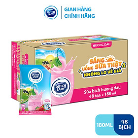 Thùng 48 Bịch Sữa Tiệt Trùng Dutch Lady Cô Gái Hà Lan Hương Dâu 180ml
