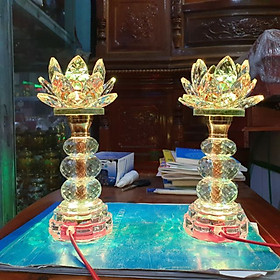Cặp đèn thờ đá pha lê cao cấp tự động đổi màu cao 22cm