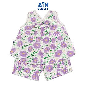 Bộ quần áo ngắn bé gái họa tiết Hoa Chiều tím cotton - AICDBGPDKBTM - AIN Closet