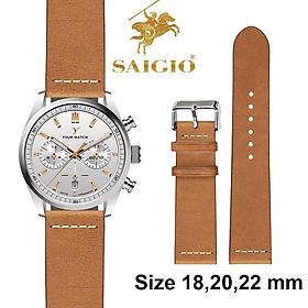 Dây Đồng Hồ Da Bò Cao Cấp, Kiểu VINTAGE THREAD Phẳng Mỏng, Mặt Lót Chống Thấm Mồ Hôi, Tích Hợp Lớp Gia Cố Chống Giãn Đặc Biệt, Phụ Kiện Khóa và Chốt Bằng Thép Không Gỉ 316L - Hàng Chính Hãng SAIGIO - Vàng Bò + Khóa Bạc - 20-18mm