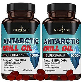 (2-Pack) Pure Antarctic Krill Oil 1000mg with Astaxanthin 120 Caps Omega 3 6 9 - EPA DHA - 100% Purified, Mercury Free and Wild Caught - Non GMO - Gluten Free - Pure Krill Oil by New Age