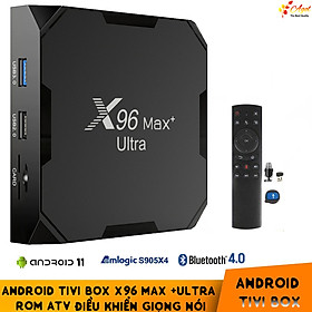 Tivi Box X96 Max plus ultra điều khiển cử chỉ và giọng nói tiếng việt Rom ATV mới Ram 4G Có Bluetooth S905X4 Wifi Kép Cài Sẵn Ứng Dụng Xem Phim Hd Và Truyền Hình Cáp miễn phí vĩnh viễn - Hàng chính hãng